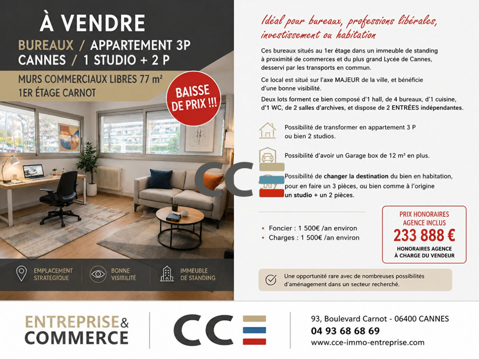 CCE ENTREPRISE & COMMERCE, Vente bureaux / locaux
