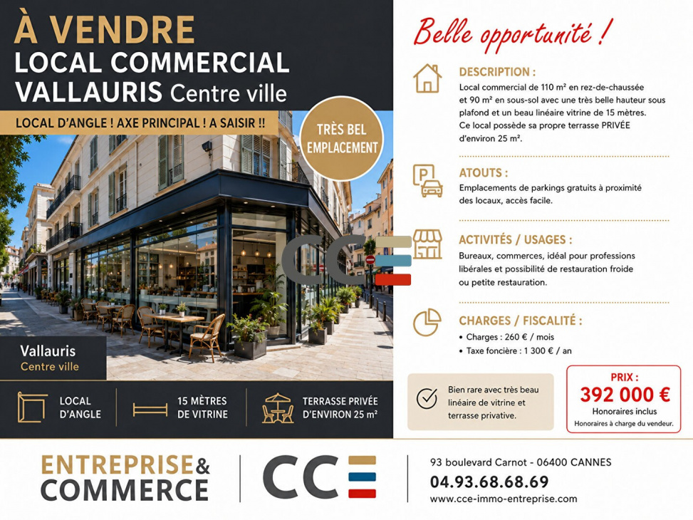 CCE ENTREPRISE & COMMERCE, VENTE Bureaux / Locaux, réf : 1934 / 720990