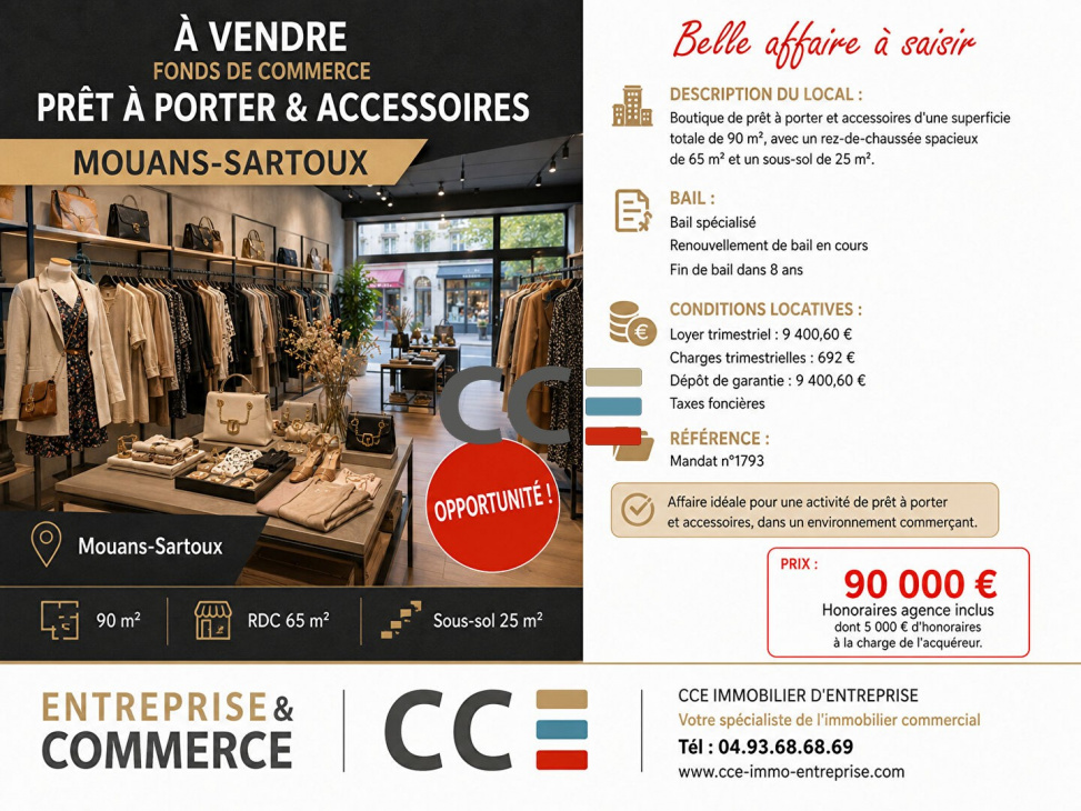 CCE ENTREPRISE & COMMERCE, VENTE Commerces, réf : 1934 / 726226